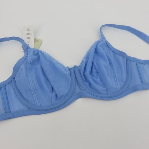 Parfait 38D Blue Floral Flower Lace Underwire Bra Bow Unlined Wide Strap NEW - Picture 7 of 14